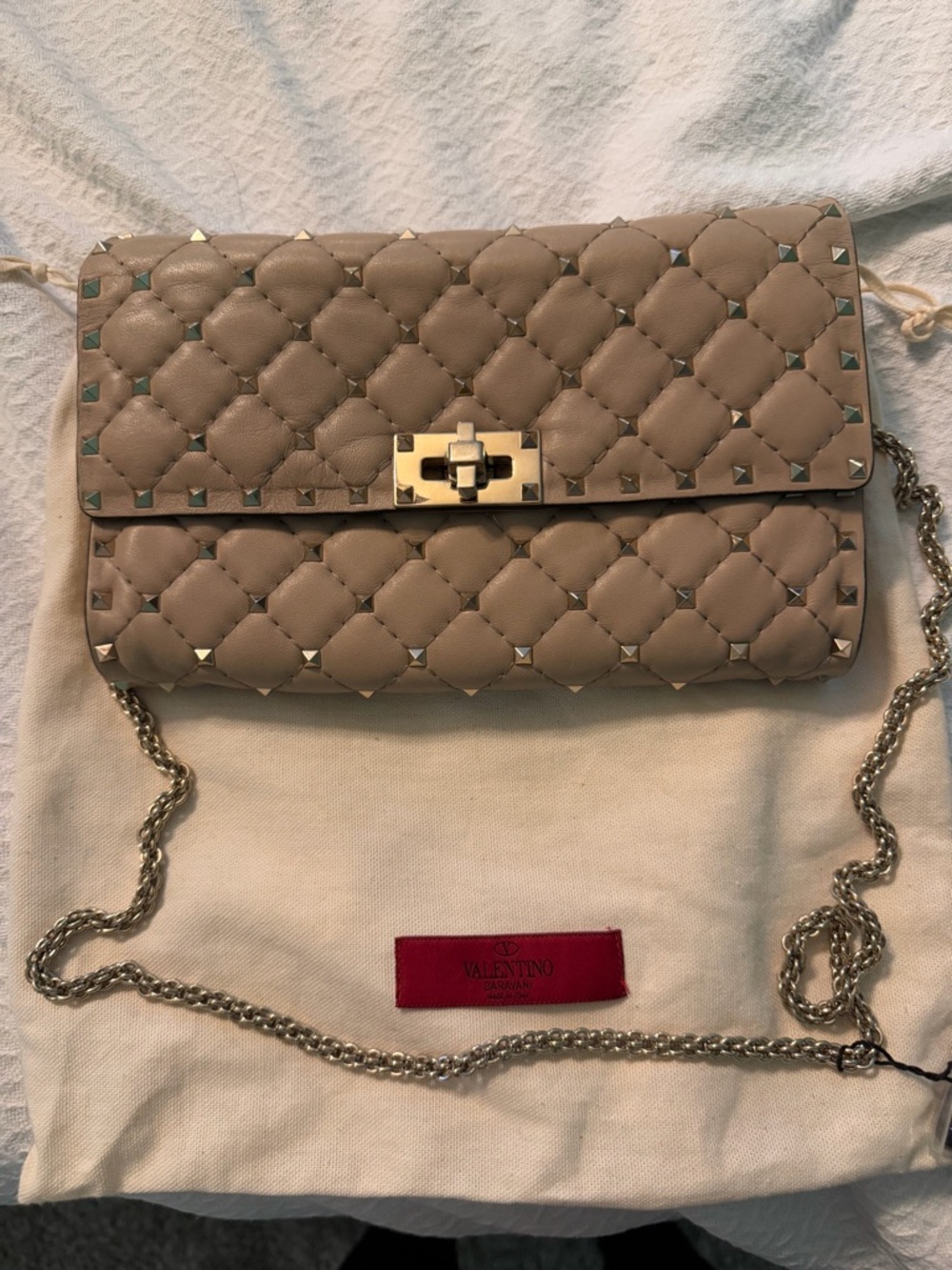 Valentino Garavani Taupe Quilted Rockstud Crossbody